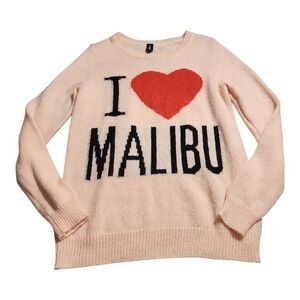 Forever 21 I Heart Malibu Sweater Womens Small Peach Graphic Knit Coastal Cool